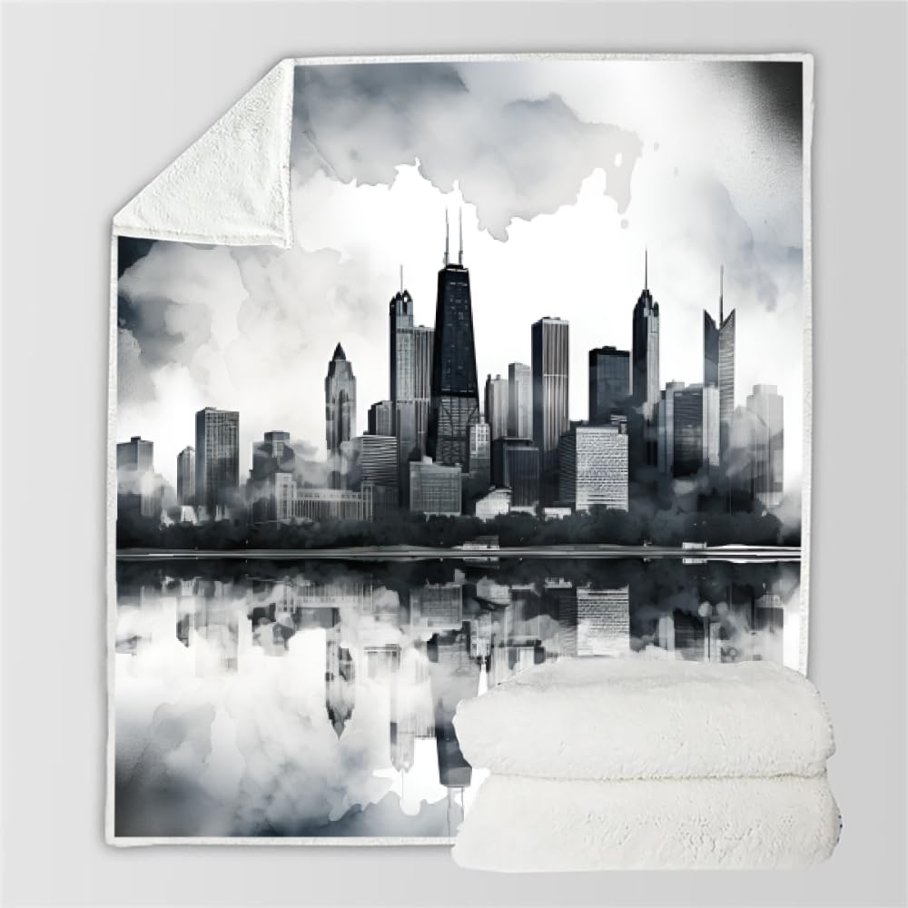PAOABIU City Skyline Blanket Throw, Metropolis Panorama Throw Blanket for Couch, Modern Breathable Bed Throw, Grey Multicolor Lightweight Fleece Blanket Kids 30"x 60" Camping & Travel Blanket