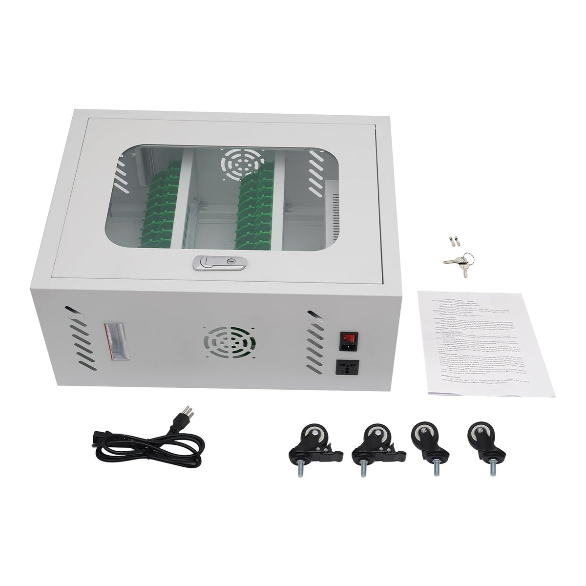 DYRABREST 30-Device Charging Station, Mobile Charging Cart with Lockable Tempered Glass Door, 300W 30-Port USB Charging Cabinet for Phones & Tablets, Secure Charging Locker for Schools, Offices