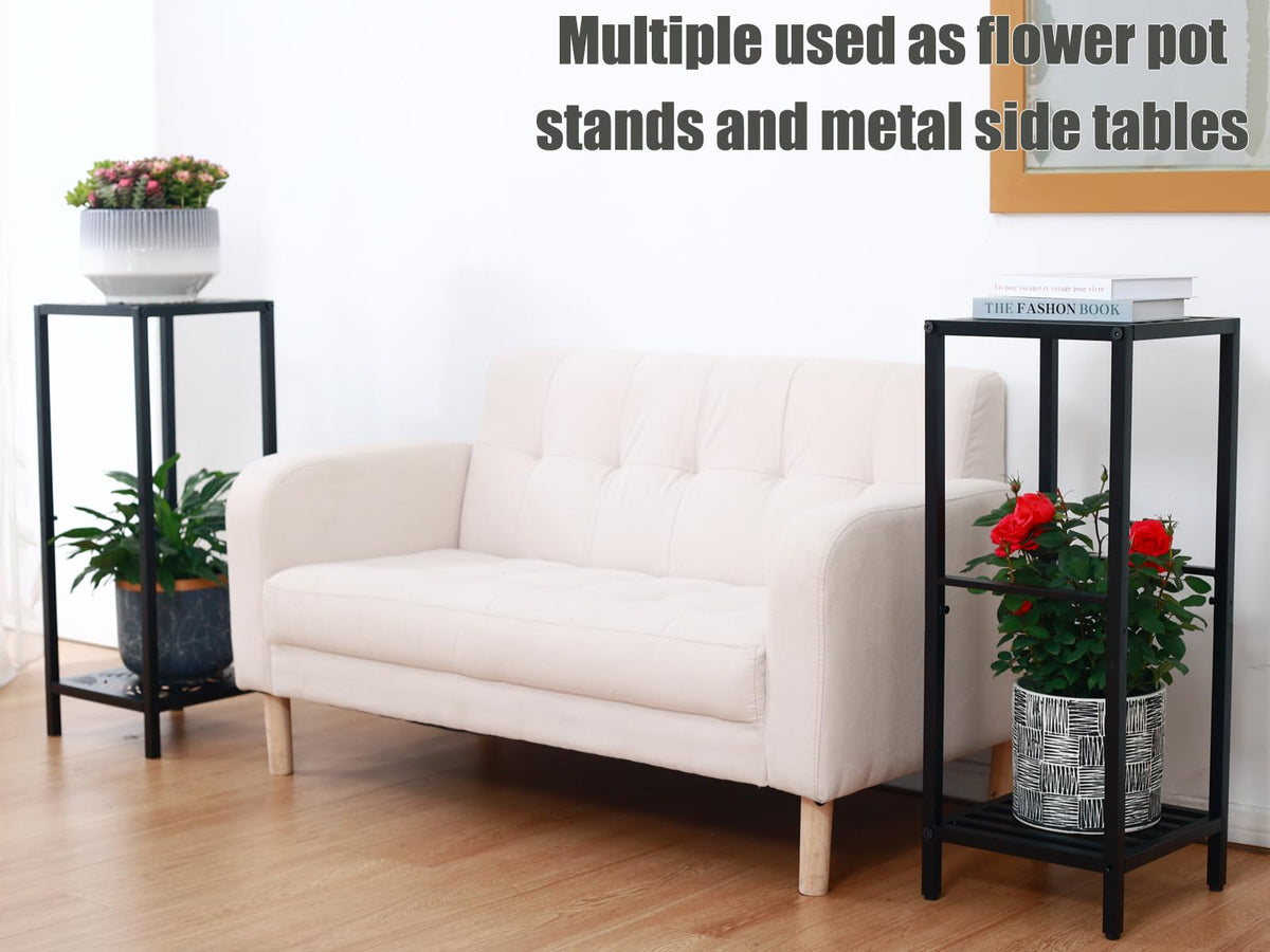 Party Zealot 2-Tier Tall Metal Square Plant Stand 31" Heavy-Duty Modern Flower Pot Rack for Indoor Living Room, Corner Side Table for Outdoor Patio, Garden, and Balcony Black, Leaf