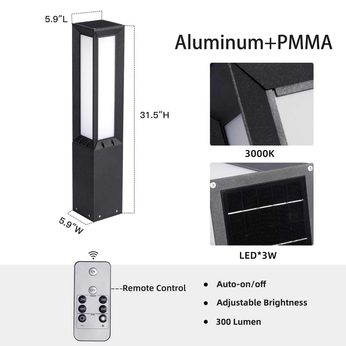 PAKEDANDUN 31.5" Outdoor Solar Lanterns Waterproof with IP65, 3000K Outdoor Floor Lamp, Large Floor Lamps with Remote Brightness & Timer Control, Outside Lantern Dusk to Dawn for Porch Patio Landscape