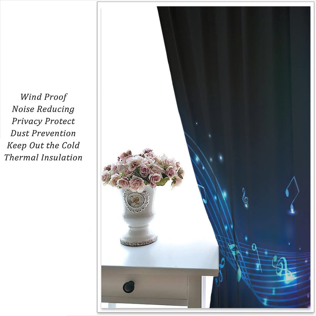 Music Blackout Curtains,Colorful Shiny Music Note Room Darkening Door Window Rod Pocket Curtain for Living Room Bedroom W42xL45in