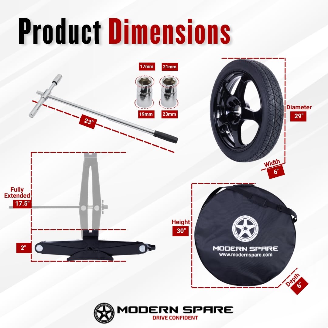 Modern Spare Complete Compact Spare Tire Kit - Fits 2016-2026 Chrysler Pacifica