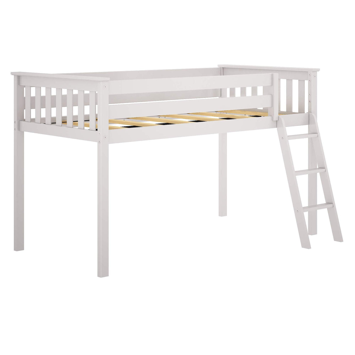 Max & Lily Low Loft Bed, Twin Bed Frame For Kids, White