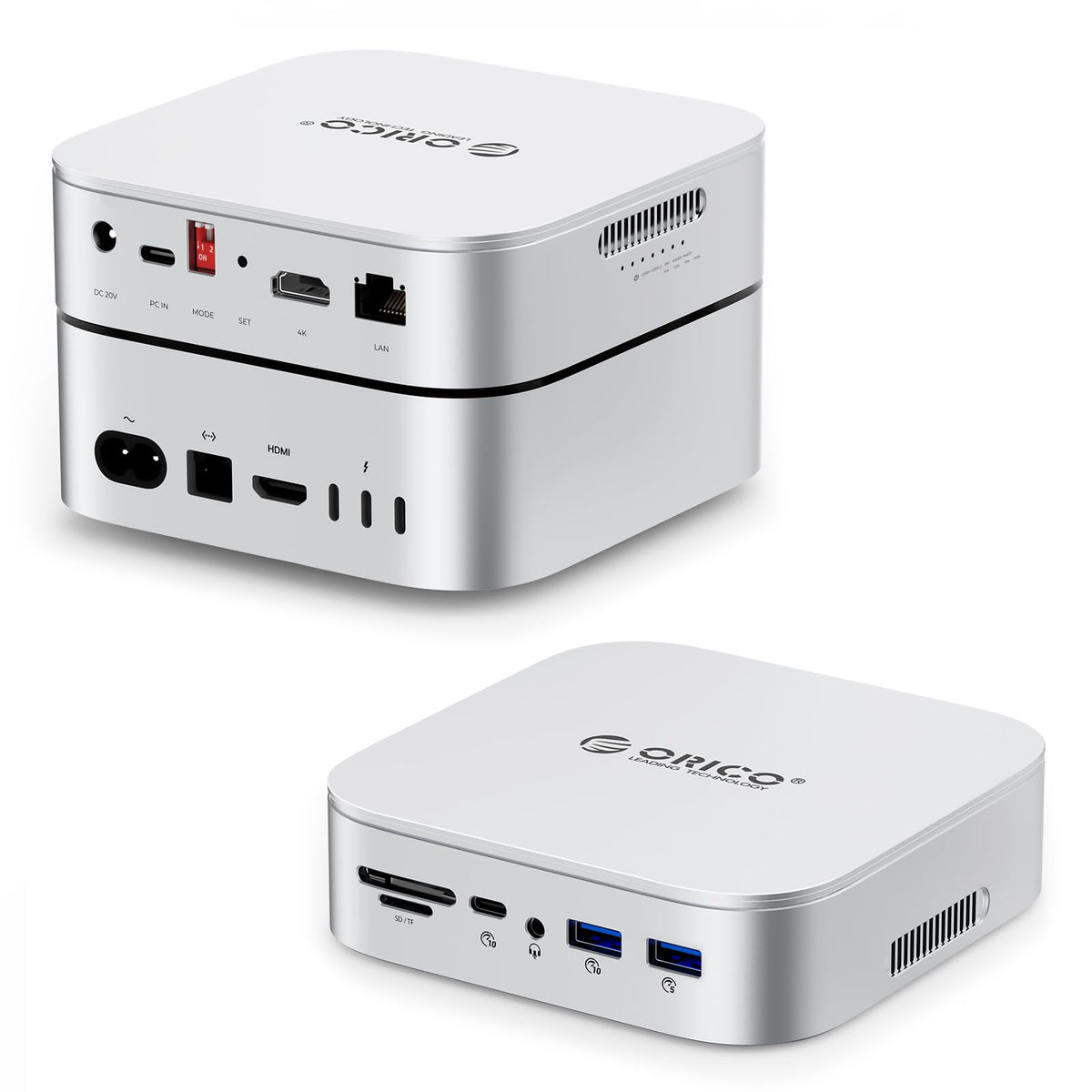 ORICO MiniRaid 10-in-1 Docking Station with Dual-Bay M.2 NVMe/SATA SSD Enclosure for Mac mini M4 Pro, Raid 0/1/PM, USB C HUB with HDMI 4K@60Hz, 10Gbps, PD60W, SD/TF Slot, RJ45 for Creator-MR10 Pro