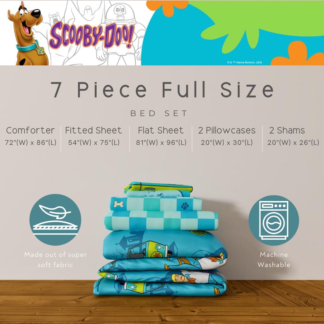Franco Scooby Doo Scoobtober Bedding 7 Piece Super Soft Reversible Comforter and Sheet Set with Sham, Full, (Officially Licensed Product)