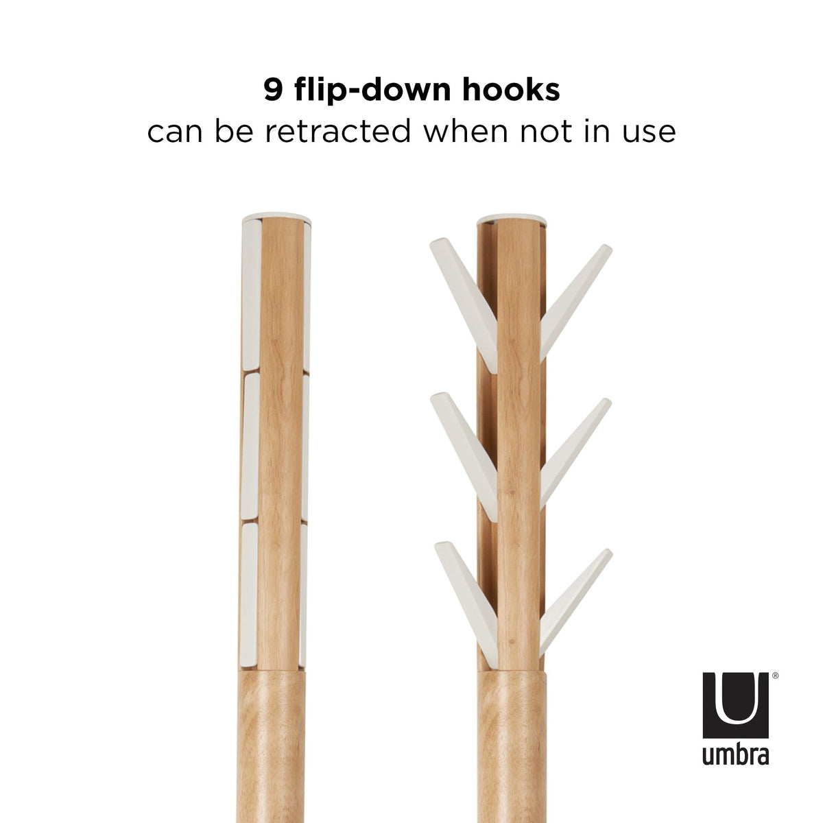 Umbra Flapper Coat Rack, Clothing Hanger, Umbrella Holder, and Hat Organizer, Great for Entryway, White Natural