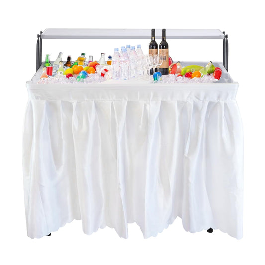 Nice C 4 ft Folding Ice Cooler Table, Party Cooler, Grazing Table, Tables with Drain, Bar Cooler Tables, with Matching Skirt, Storage Shelf (White)
