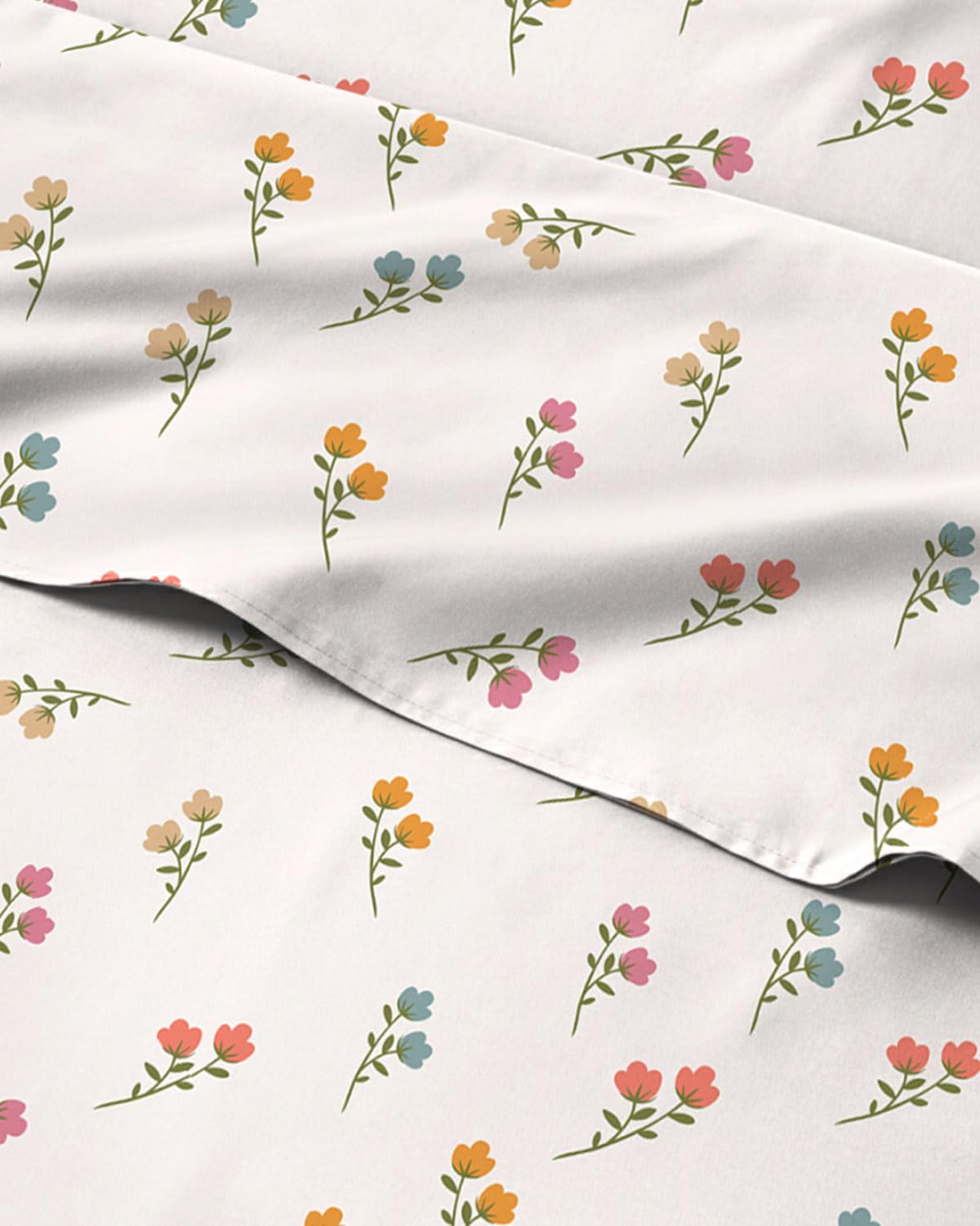 Floral Sheets - Flower Print Bed Sheet Set - 1 Flat, 1 Fitted & 2 Pillowcases w/ Deep Pockets - Comfy, Cozy, Wrinkle & Fade-Free - Boho Botanical Bedding - Soft, Breathable & Cooling - Queen Size Set