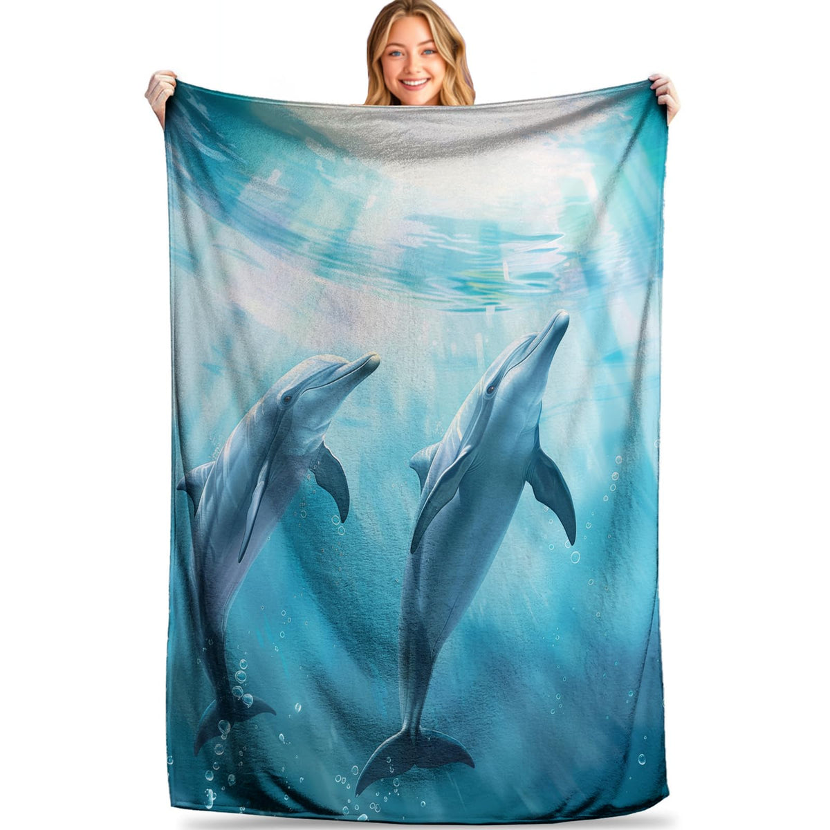 MIEPOS Joyful Dolphin Blanket - Soft, Cozy & Lightweight Flannel Throw - Warm, Plush Decor for Couch, Travel - Fluffy, Fuzzy Undersea Design, Perfect for Marine-Themed Rooms 50×60 Inch