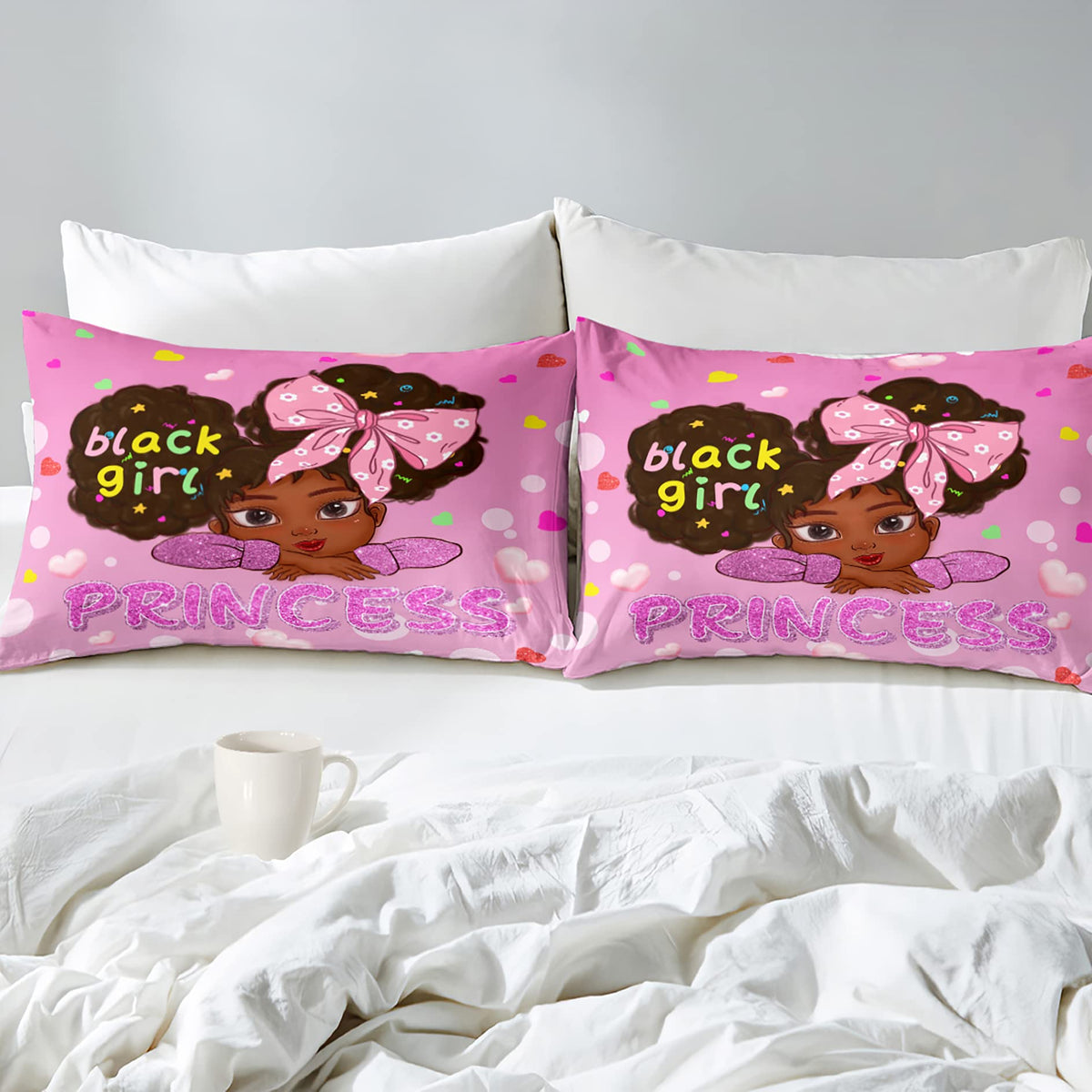 Jiospet Black Girl Full Size Comforter Sets for Girls-Black African Girls Bedding Sets Pink Princess Full Size Comforters Sets Kids Room, Full (1 Comforter 2 Pillowcases)
