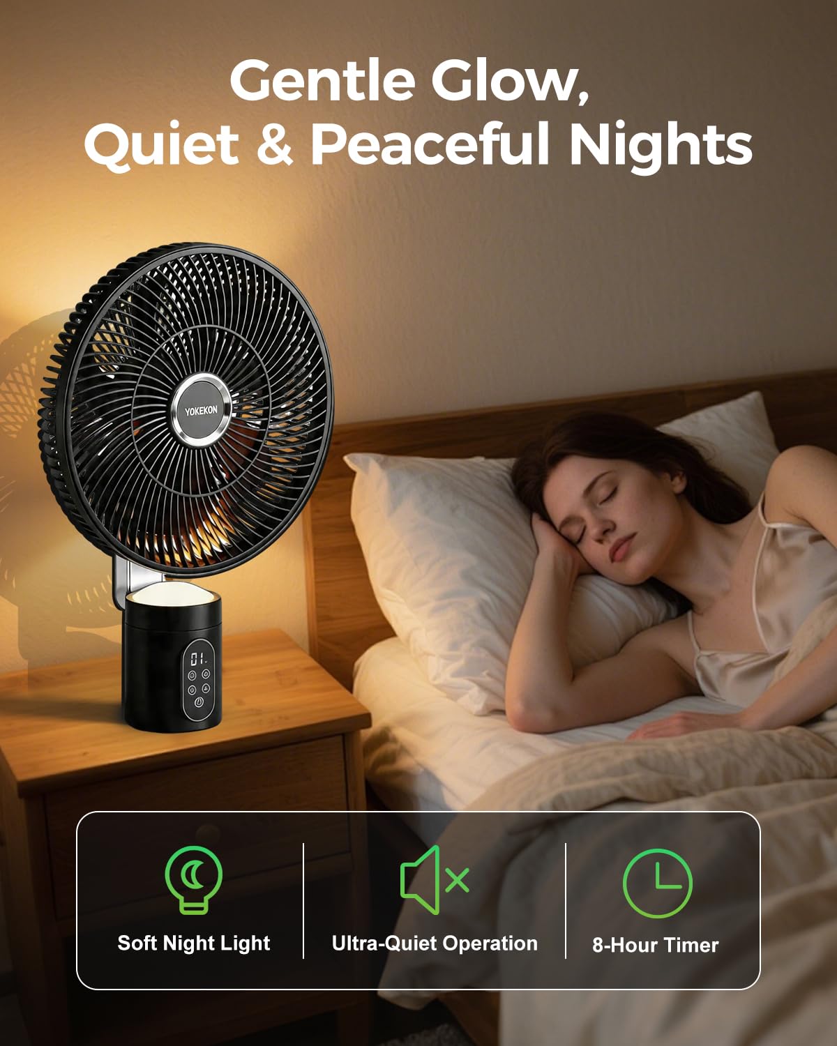 YOKEKON Outdoor Standing Fan for Patio,12" Rechargeable Cordless Pedestal Fan,Hanging 12000mAh Battery Operated Oscillating Fan with Remote,Light, Quiet,8 Speeds,Timer,Gazebo/Deck/Porch/Pergola,Black