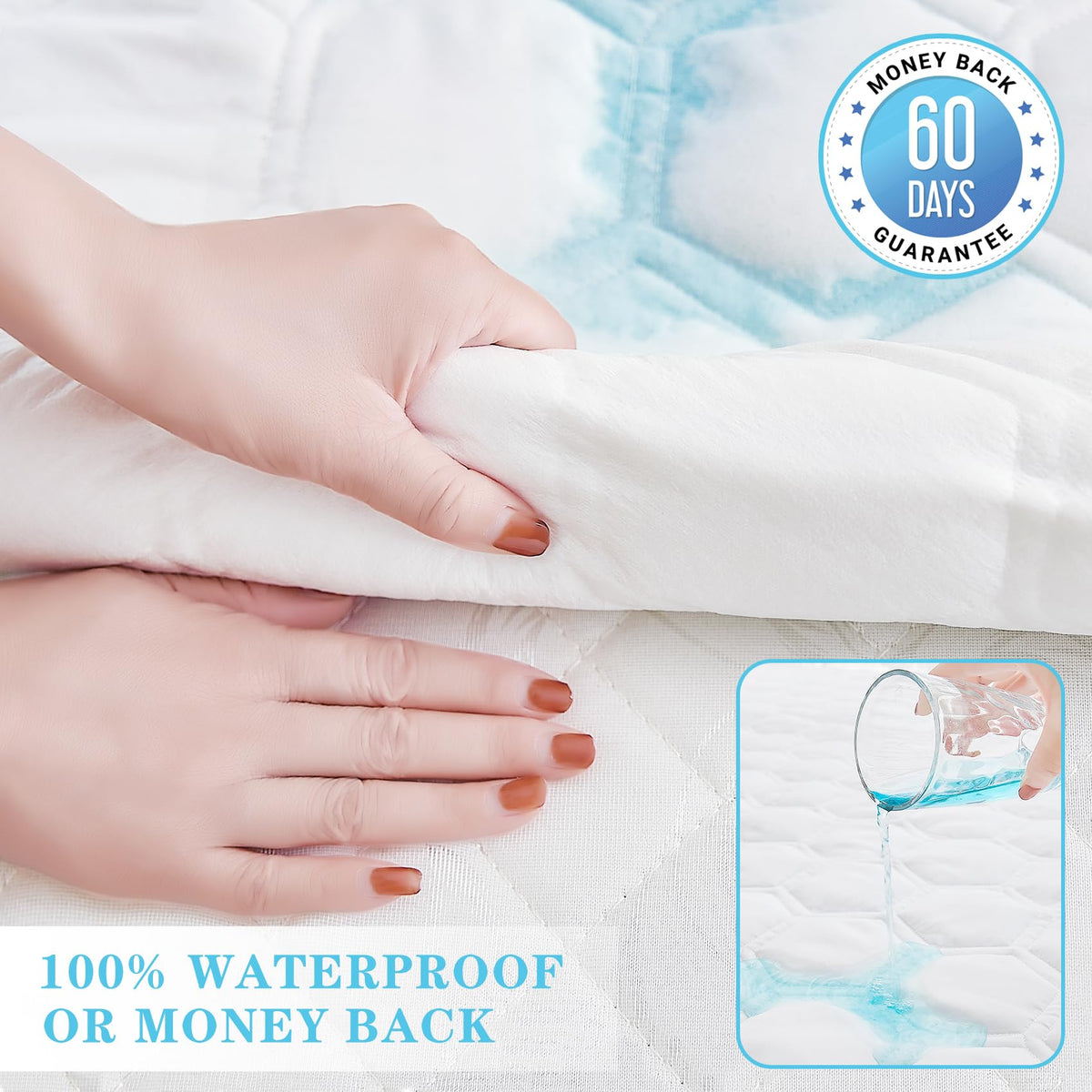 Queen Size Mattress Protector Waterproof, Incontinence Bed Pads Washable Waterproof Bed Cover Cooling Hypoallergenic Mattress Cover, Soft Breathable Quilted Mattress Pad with Deep Pockets to 21 inches