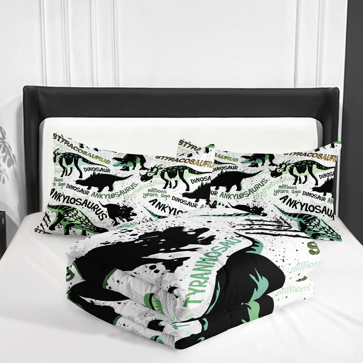 Nttopship Cartoon Dinosaur Comforter Sets 3 Pieces, Cute Animal Printed Bedding Sets for Boys Kids Adults Room Decor Comforter and 2 Pillowcases(Dinosaur Twin)