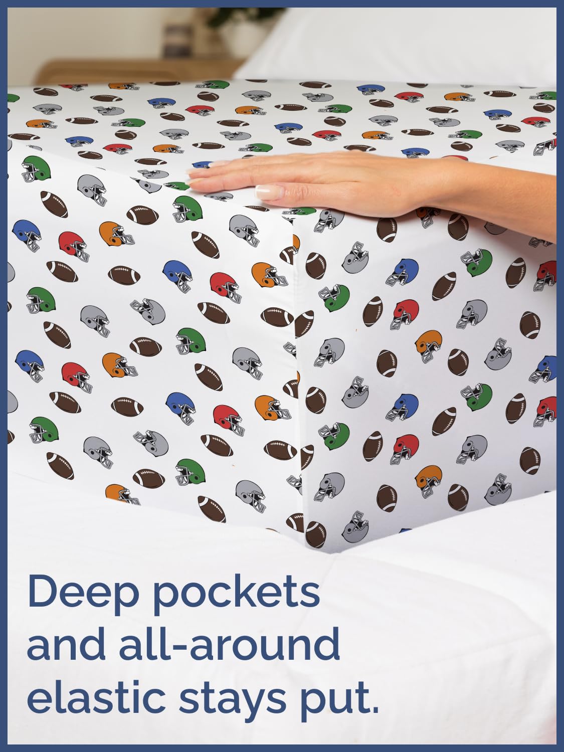 Kids Full Size Bed Sheet Set - 4 Piece Kids Loft Bed Sheets - American Football Themed bedding - Soft, Cute and Cozy - Breathable & Machine Washable - Helmet Bed Set for Boys, Girls, Teens & Toddlers
