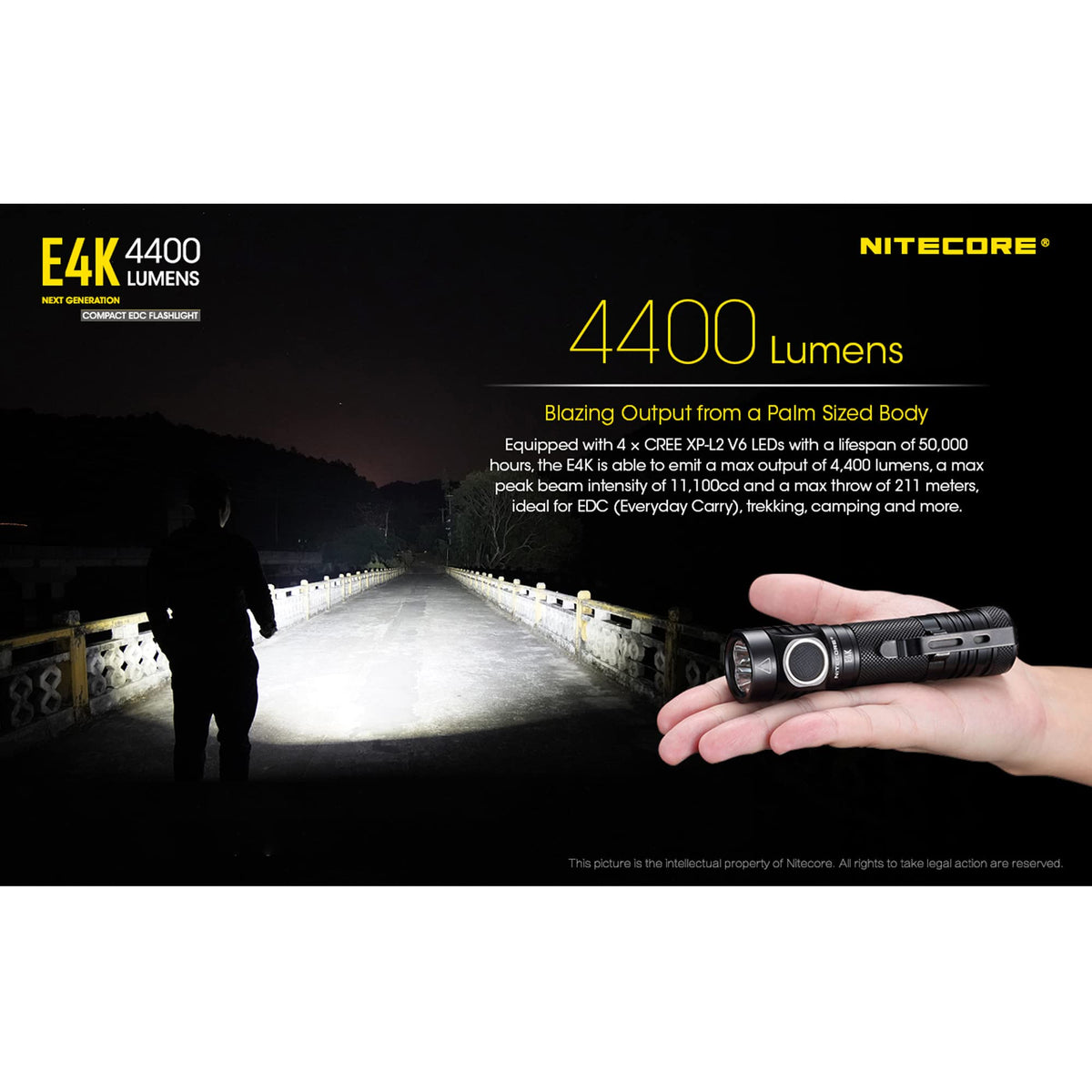Nitecore E4K 4400 Lumen EDC Compact Rechargeable Flashlight with LumenTac Organizer