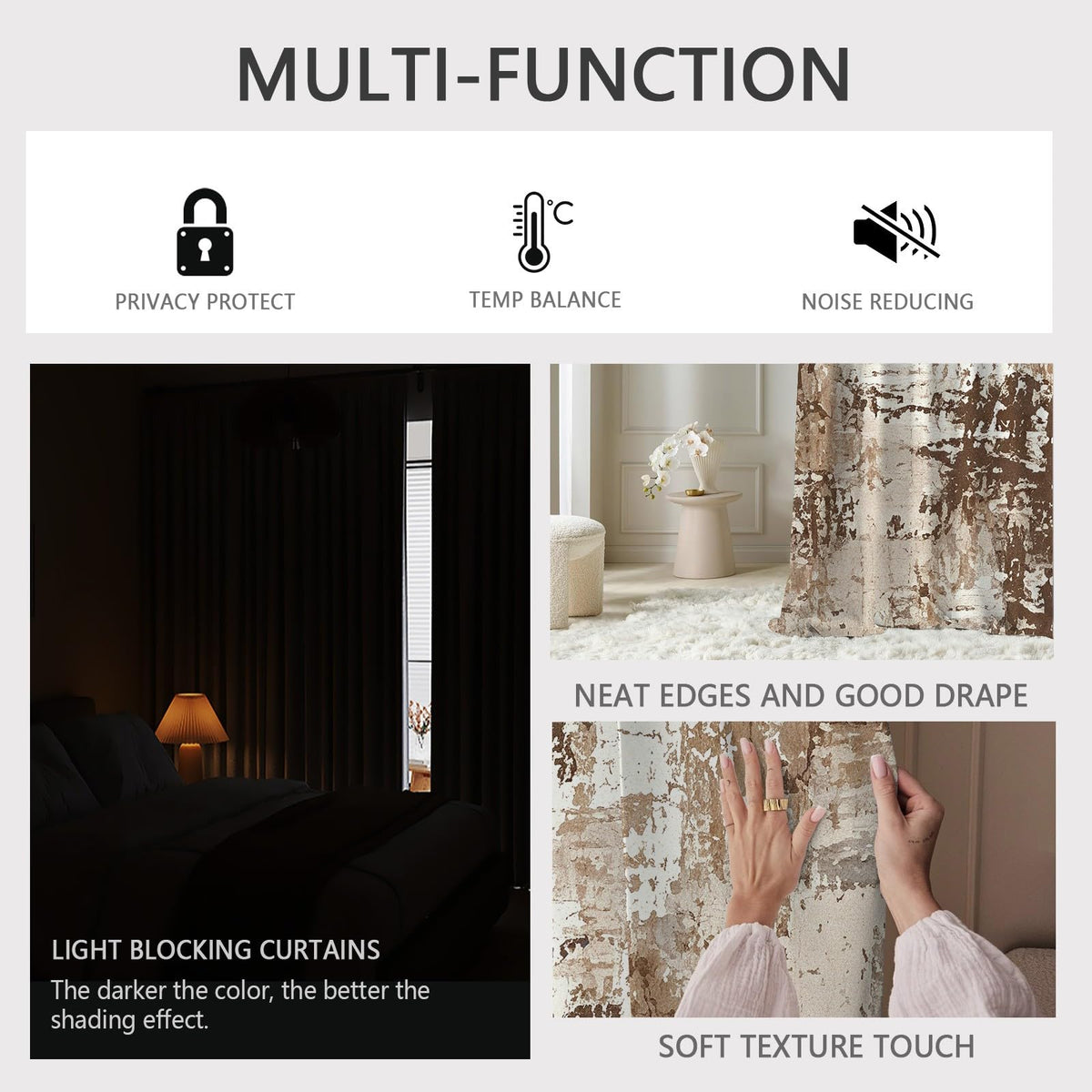 Rufxnn Abstract Curtains, Modern Distressed Curtain Blackout, Contemporary Neutral Curtains 63 Inch Length, Minimalist Brown Drapes for Living Room Bedroom, Grommet Room Darkening Curtain 2 Panel Set