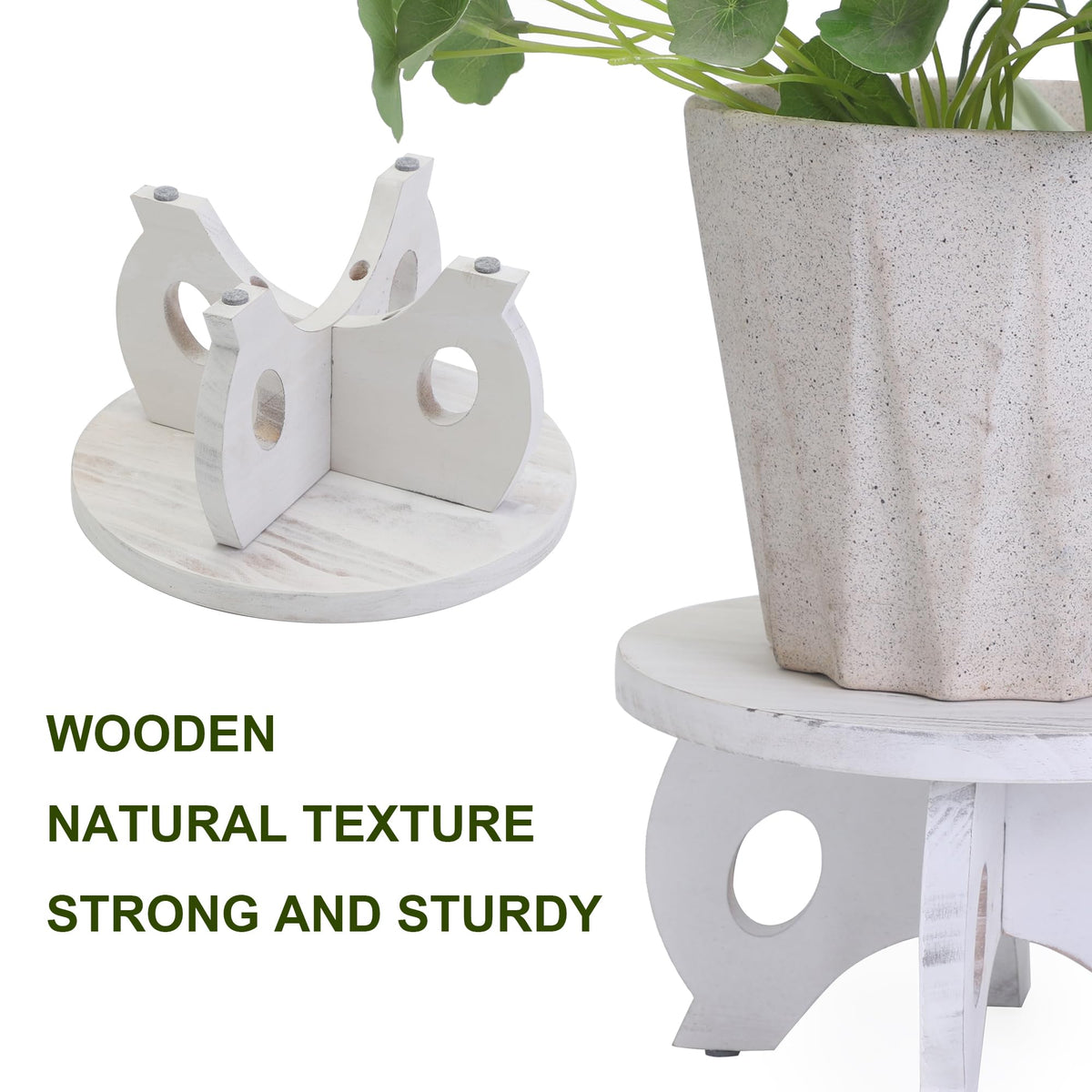 VZODESR Small Plant Stand Kitchen Display Stand 10 inch Plant Holder Plant Stool Round Stand Risers Farmhouse Rustic Balcony Decor Pedestal Board Washed White