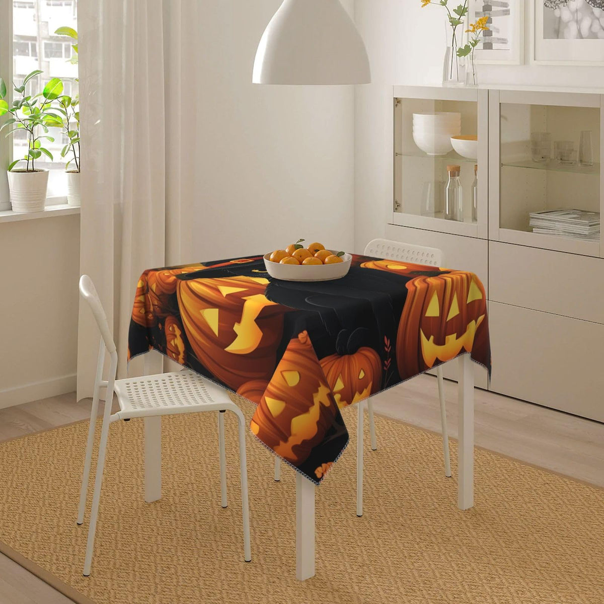 Entemne Square Table Cloth 55x55 Inch Halloween Pumpkin Pattern Cut Cat Tablecloth Washable Soft Wrinkle Free Dust Proof Card Table Cover for Tea Party Picnic Kitchen Dining Decor