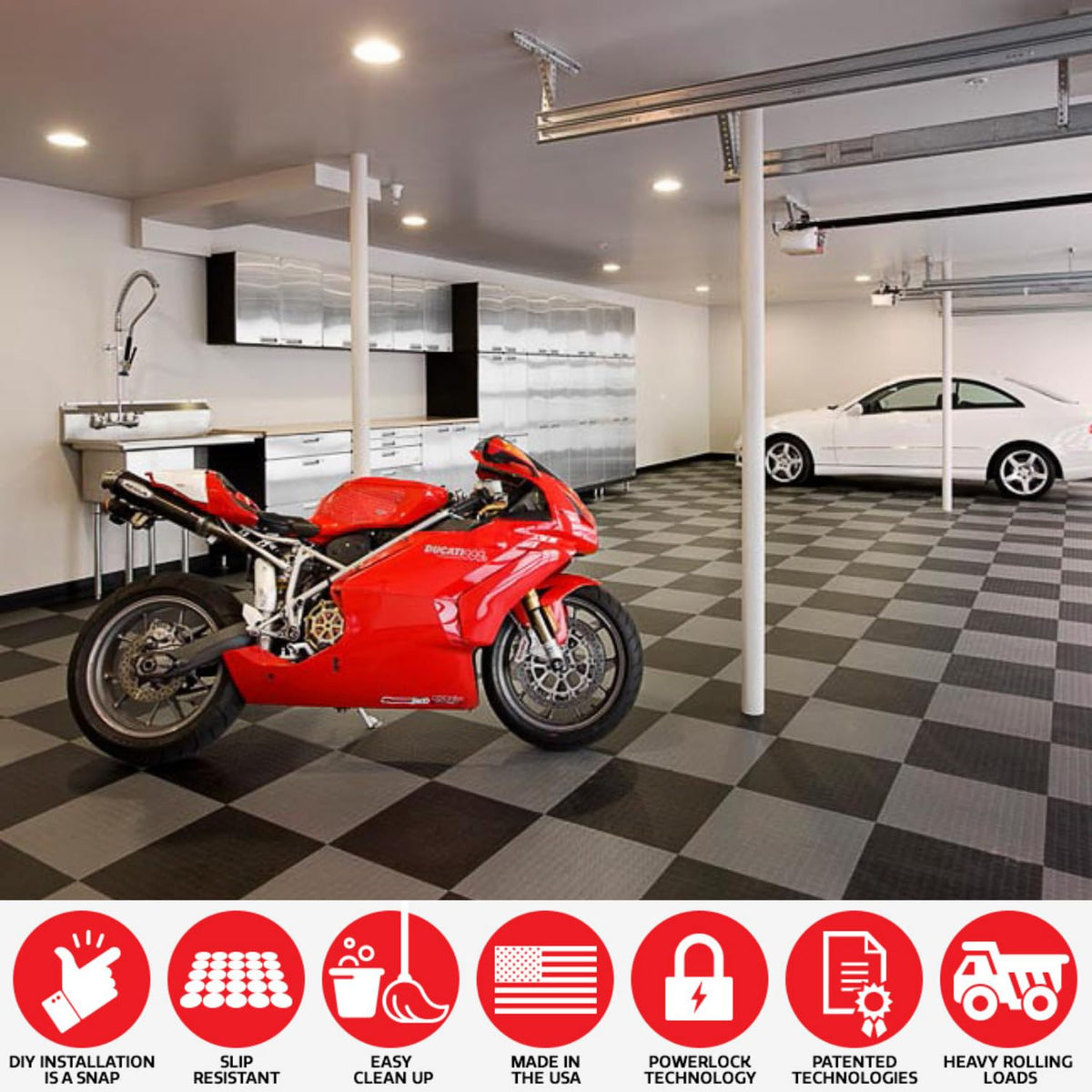 Big Floors GarageDeck Garage Floor Tiles, Interlocking Garage Flooring, Coin Pattern Non-Slip Heavy-Duty Copolymer Modular Tile (Graphite, 48 Pack of 12 x 12" Tiles, 48 Sq Ft)