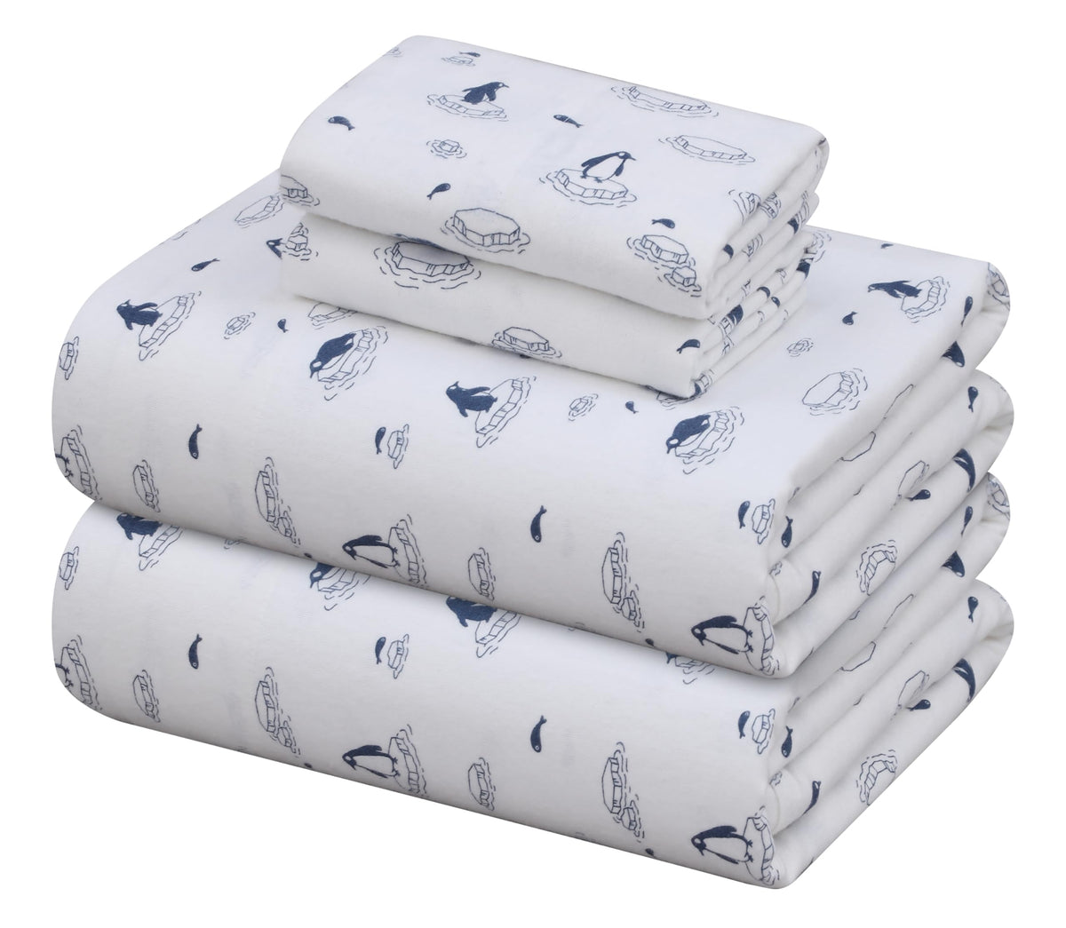 ZOYER Flannel Sheets King Size - 100% Cotton Double Brushed King Size Sheets Set - Deep Pockets 16 Inches Bed Sheets - All Seasons Breathable & Extra Soft - Warm & Cozy, 4 Piece, Peguin Edge
