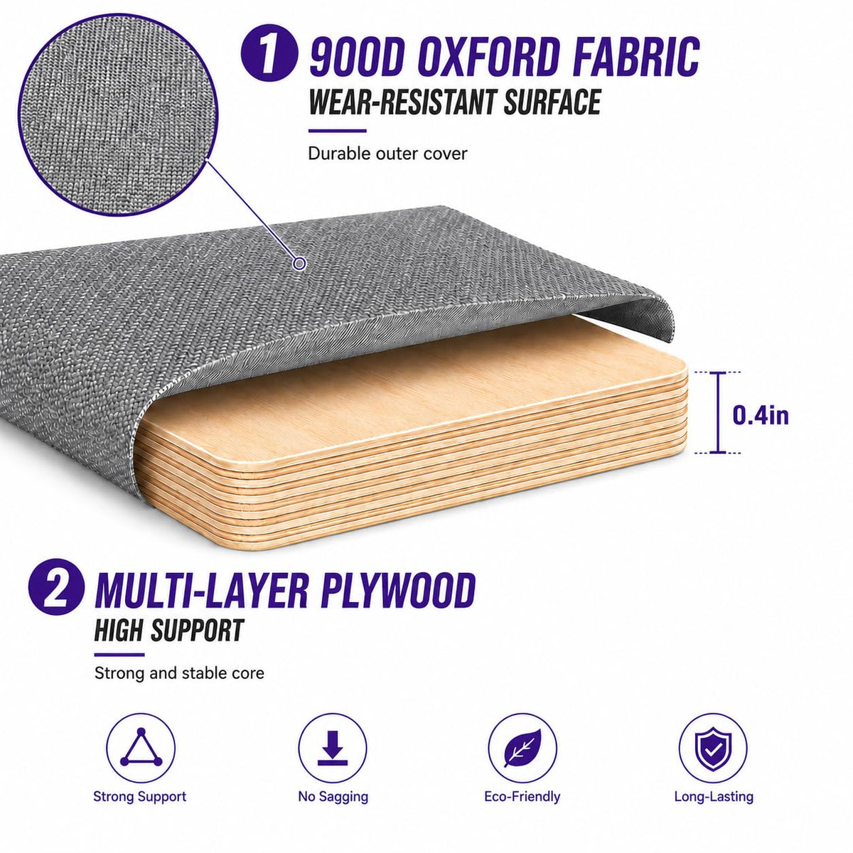 Voyla Plywood Ultra Heavy-Duty Bunkie Board Queen Size 58" x 80" Wood Anti-Sag Under Mattress Bed Support Noise Minimizing Breathable Bunky Board