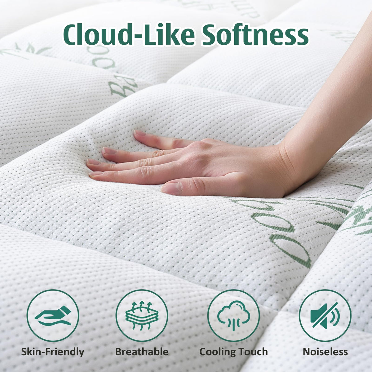 DOWNCOOL Memory Foam Mattress Topper Queen, Pillow Top Mattress Pad for Back Pain Relief, Viscose Derived from Bamboo, Deep Pocket Fits 8–21 Inch