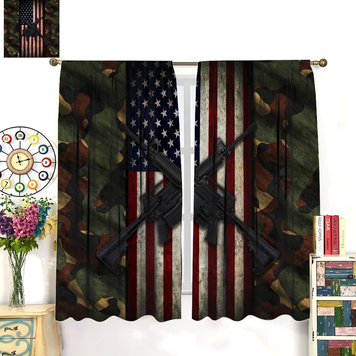 American Flag Blackout Curtains Retro camouflage flag for July 4th patriotic education and Independence Day Windows Treatments Rod Pocket Drapes For Kids Boys Teen Men Living Room Bedroom 42x45in