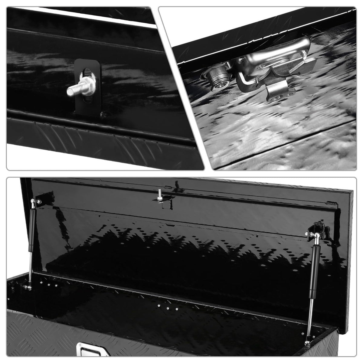 DNA MOTORING Aluminum Lockable Storage Box, Trailer Tongue & Truck Bed Tool Box w/Keys & Side Handle, Black Organizer w/Diamond Tread Pattern, 39"L x 13.3"W x 10"H, TBOX-T5-004-BK