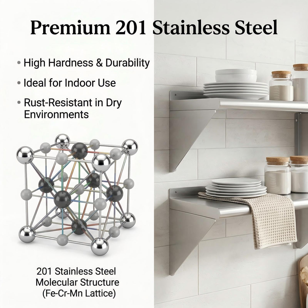 KUARBARR Stainless Steel Shelf Wall-Mounted Stainless Steel Wall Shelf 12 x 48 Inch, 2 Pack Commercial Metal Wall Shelves Garage Shelving for Restaurant Kitchen
