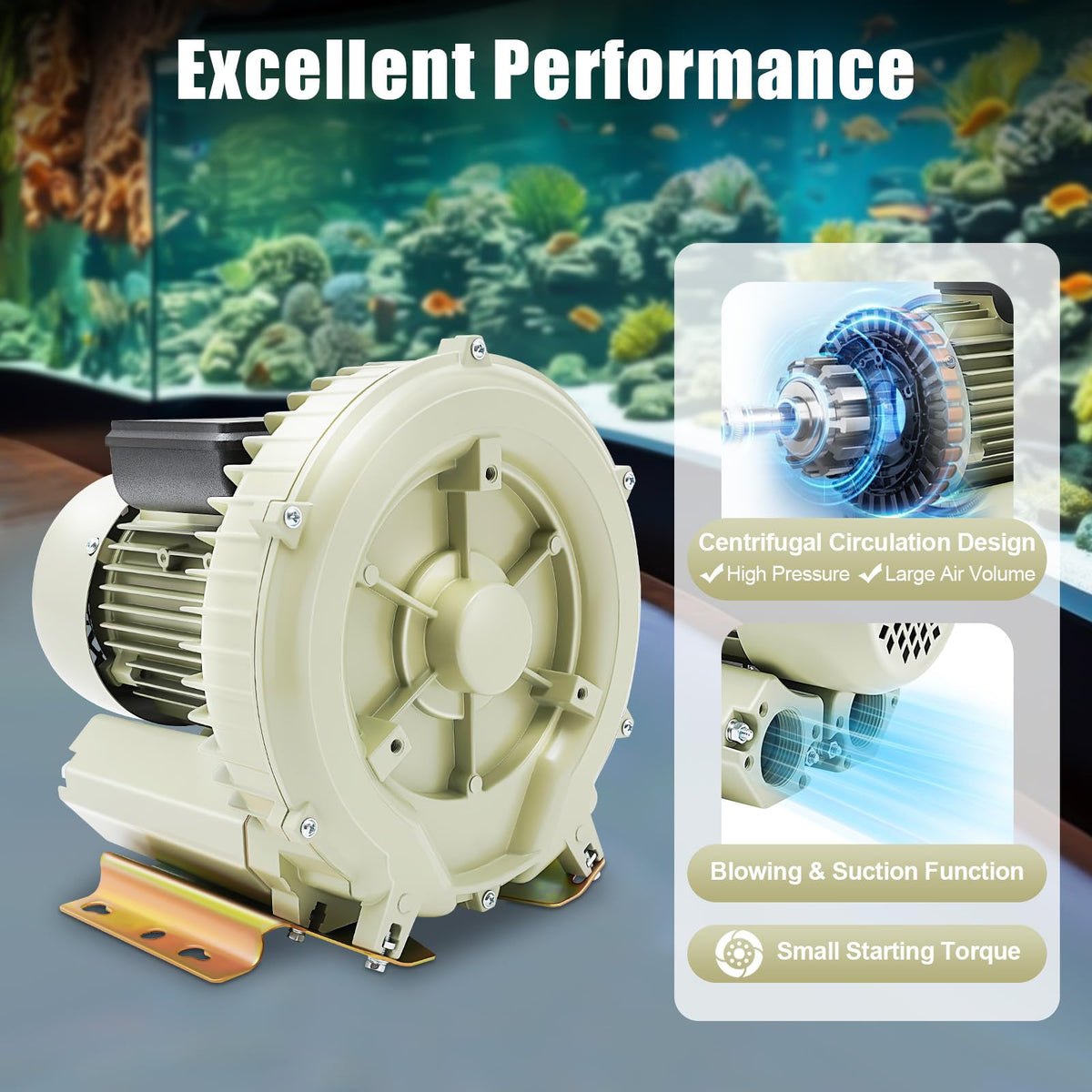 GUEYYSAN Aquaculture Vortex Air Blower, 370W Fish Air Pump Seafood Air Supply Machine for Fresh Food Market Aquarium Fish Ponds Field