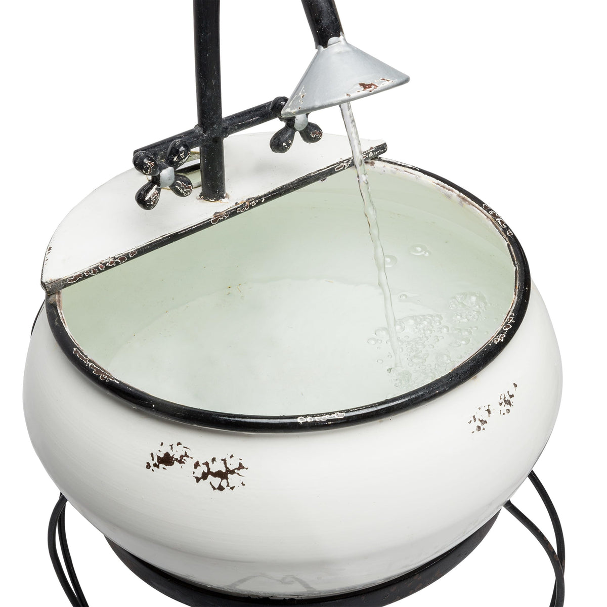 Alpine Corporation YHL170 32” Indoor/Outdoor Antique Metal Sink Water Fountain with Stand – Charming Waterfall Feature for Garden, Patio & Home Decor, White