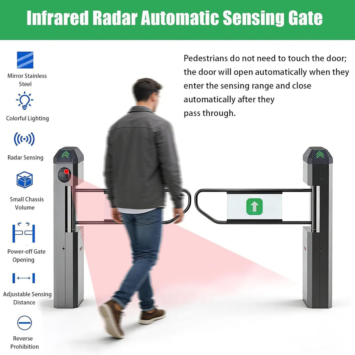 ZHIGUANYUN Automatic Turnstile with Radar Sensing - 90° Swing Gate for Transportation Hubs & Retail, Featuring Reverse Alarms & LED Indicators Stainlesssteelversion