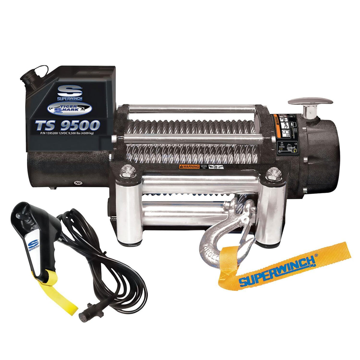 Superwinch 1595200 Tiger Shark 9.5, 12 VDC winch, 9,500 lb/4,309 kg capacity with roller fairlead