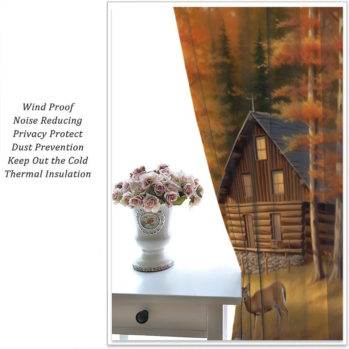AAVEUP Deer Curtains for Bedroom,Vintage Rustic Fall Hunting Farmhouse River Cabin Elk Wildlife Window Drape for Boys Girls Living Room Farmhouse Cottage 42x45in（No Blackout）