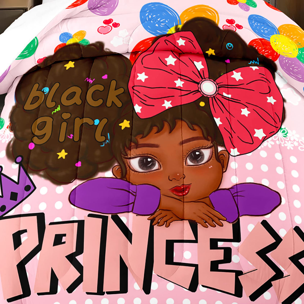Jiospet Black Girl Full Size Comforter Sets for Girls, African Full Girls Room Cute Full Set Pink Princess Full Bedding Set, Full (1 2 Pillowcases)