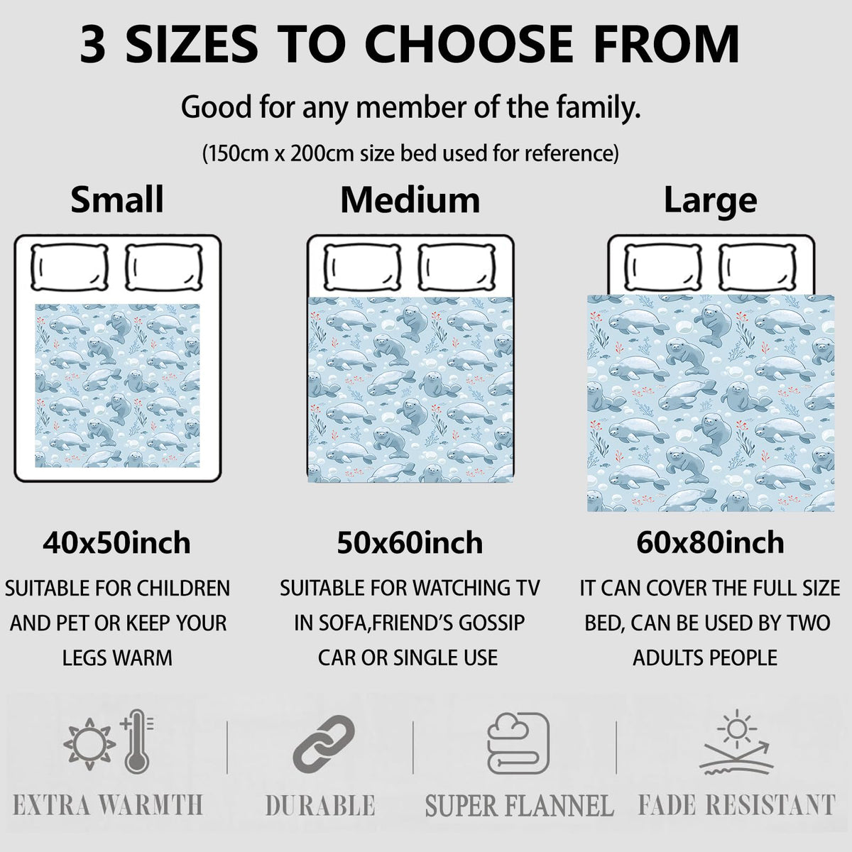 Aonimonis Cheerful Manatee Throw Blanket Gifts for Women, Soft Fuzzy Warm Cozy Flannel Blankets for Bedroom, Travel, Couch, Home Decor 50x60 in
