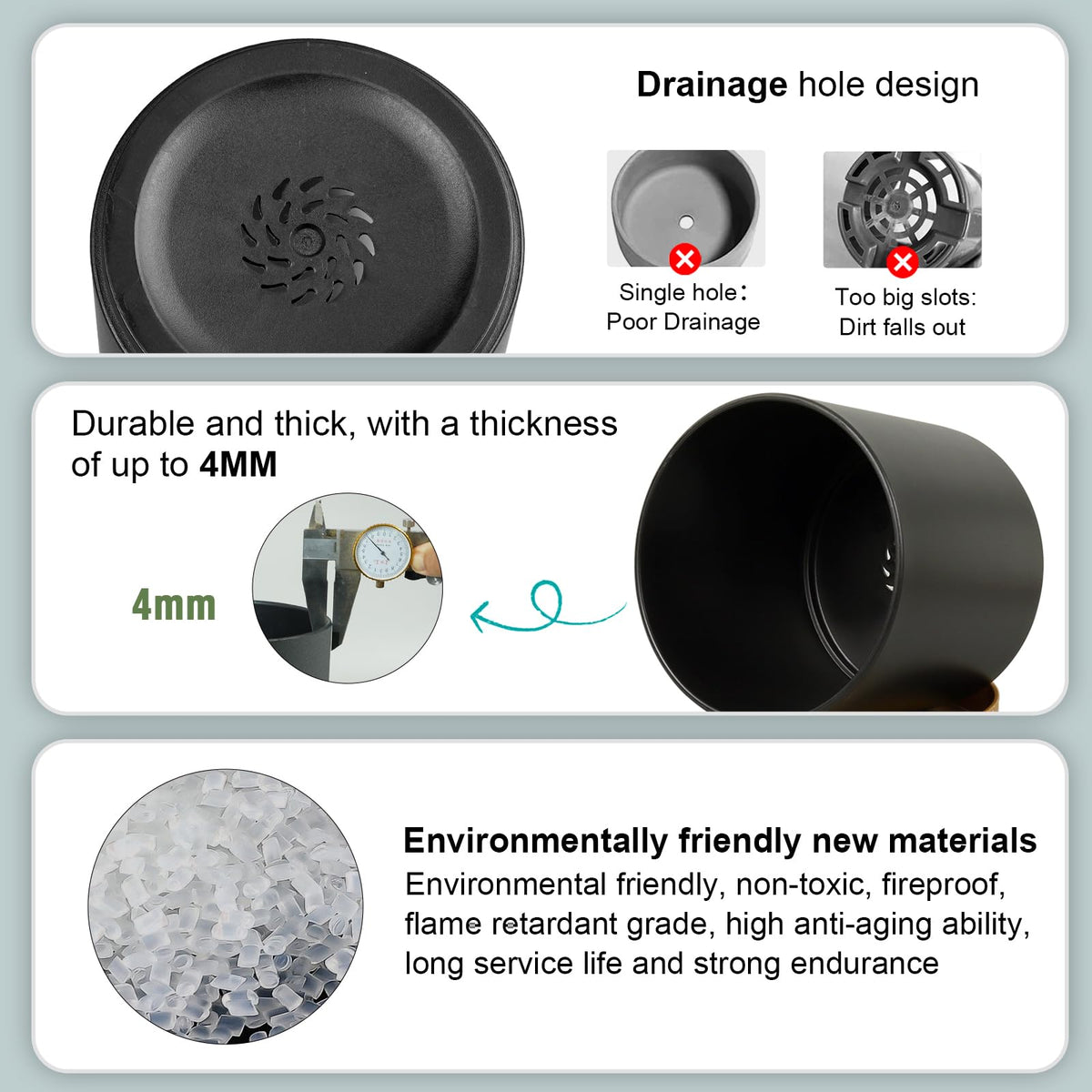 WSMKSZ 5 Pack Cylindrical Flower Pots with 7/6.5/6/5/4 inch, Modern Small Plastic Plant Pots with Drainage Holes & Saucers, Round Planter Pots for Outdoor, Indoor & Office Decor (Black Brown)