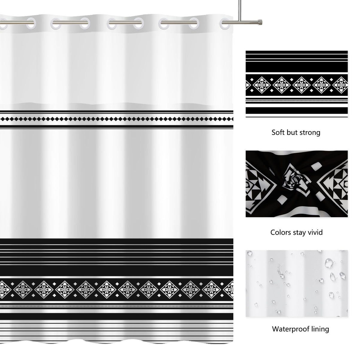 Xiazhilaio No Hook Striped Shower Curtain and Liner Set 71 x 74Inch