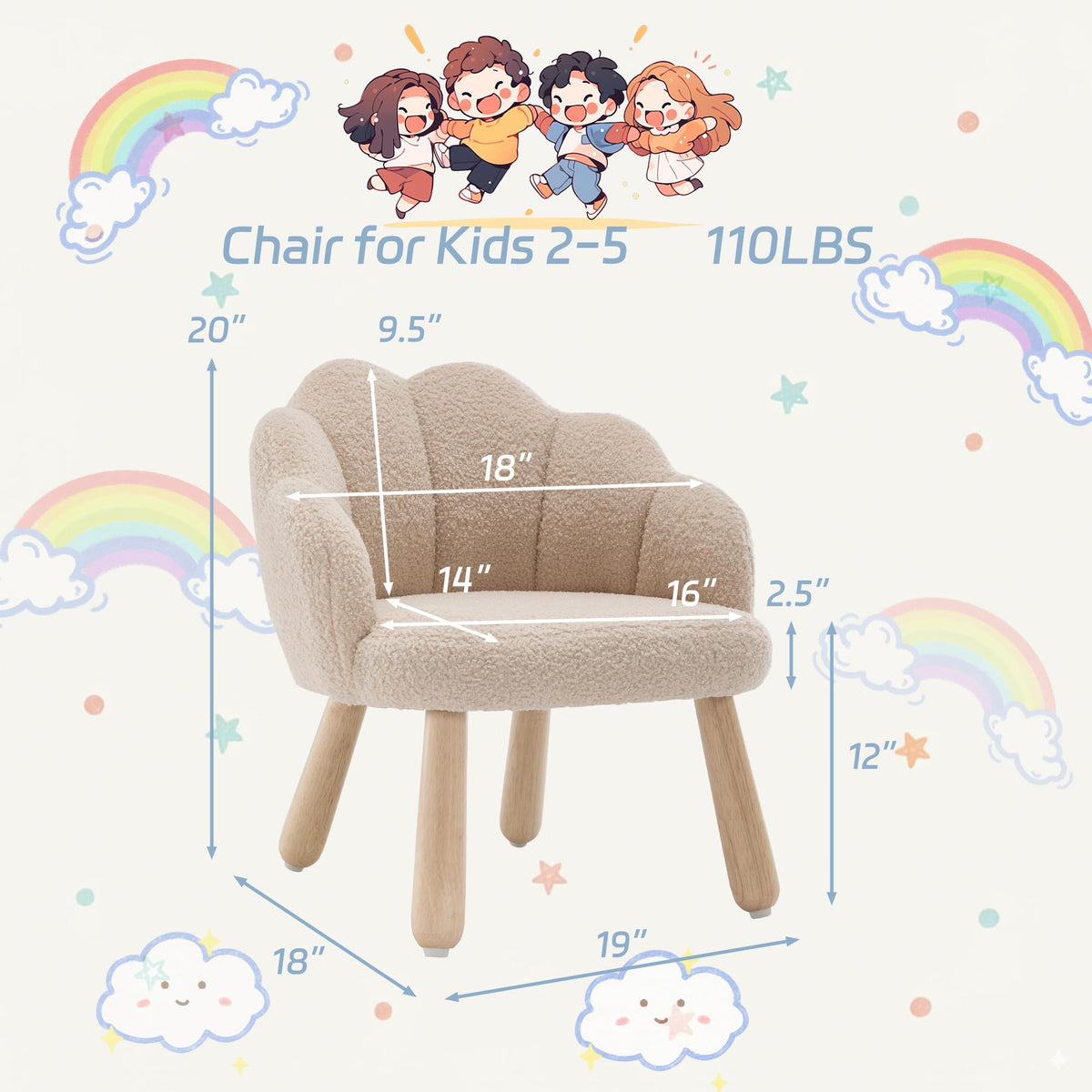DAYARUS Kid Chair, Toddler Chairs Comfy Sherpa Kids Table Chair, Wood Toddler Couch Sofa, Soft Kid Reading Chair, Boy Girls Desk Chairs for Ages 2-5, Kids Armchair for Bedroom/Nursery/Gifts, Khaki