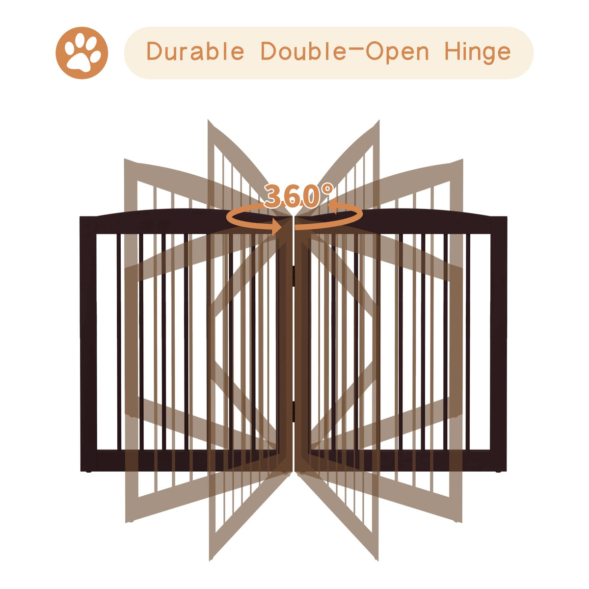 PUPETPO Freestanding Pet Gate for Dogs, Foldable Wooden Dog Gate for House, Extra Wide Indoor Pet Barrier for Stair, Doorway, Hall, Support Feet Included, 120 Inch Wide, 6 Panels 24", Brown
