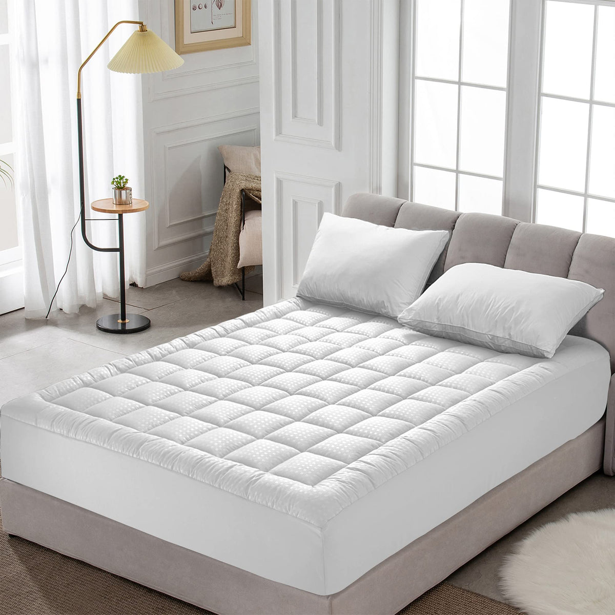 HYLEORY King Mattress Pad Quilted Fitted Mattress Protector Cooling Pillow Top Mattress Cover Breathable Fluffy Soft Mattress Topper with 8-21" Deep Pocket