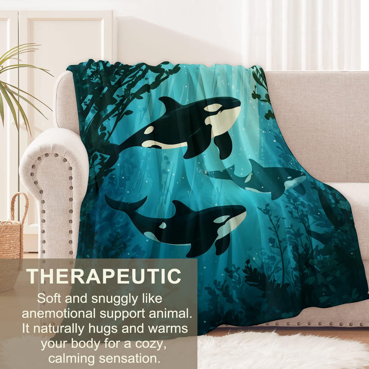Orca Blanket for Kids Adults, Orca Gifts Flannel Throw Blanket, Orca Decor Lightweight Warm Soft for Sofa Couch Bed Living Room Office 60" x 50"