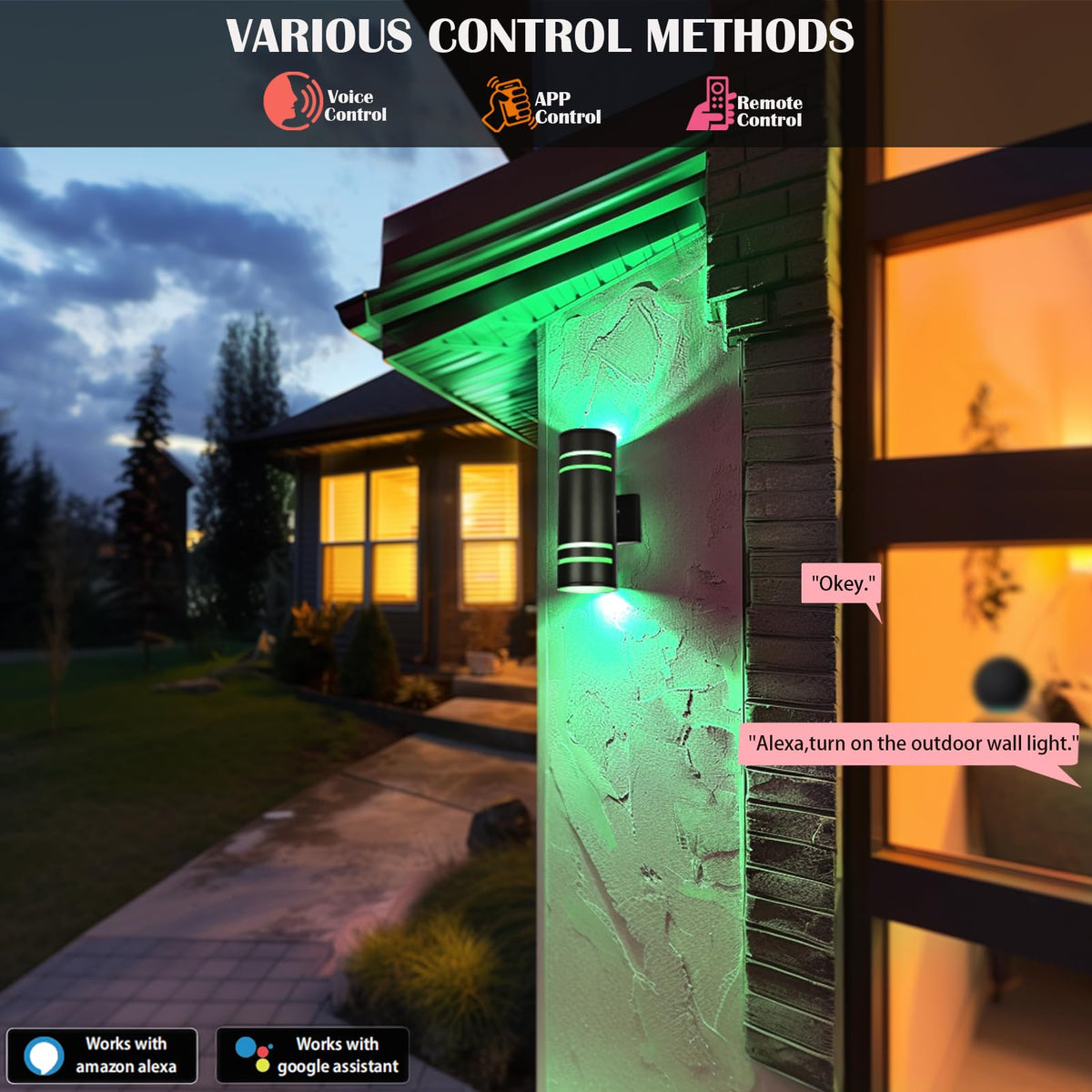 iYogaled Smart RGB Outdoor Wall Lights, 2 Pack Front Porch Light Fixtures, Cylinder Up and Down Lights Outdoor Wall Sconce, Exterior Lighting Fixture Compatible with Google Assistant Alexa