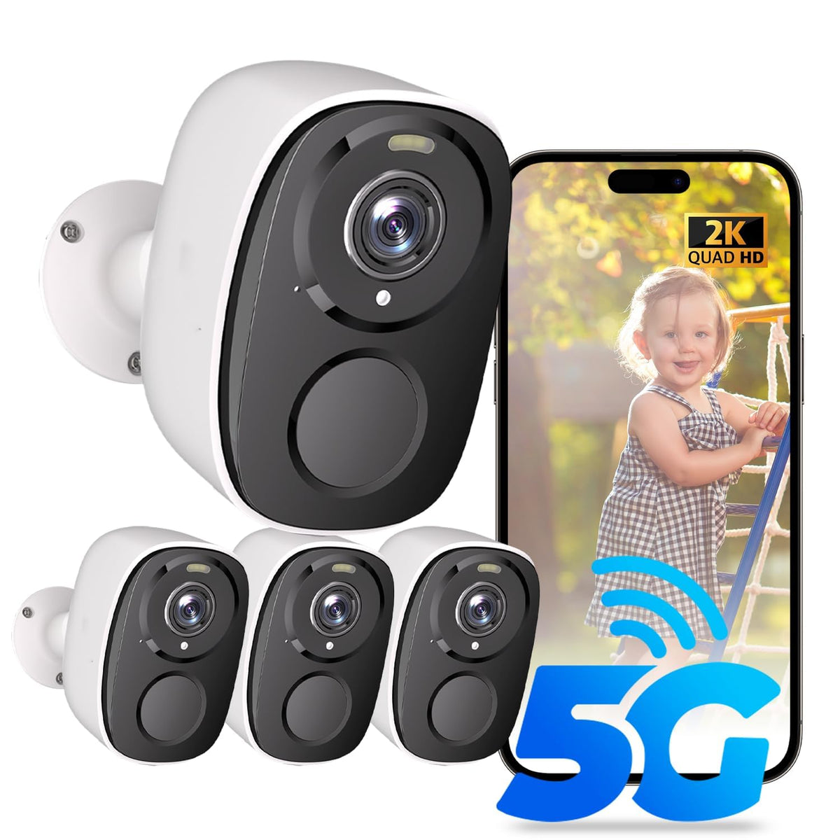 ELECCTV Upgraded 5G/2.4G WiFi Security Cameras Wireless Outdoor,2K Battery Powered Home Indoor Camera with AI Motion Detection, Siren,Color Night Vision, 2-Way Talk, IP65, Works/Alexa, Cloud/SD