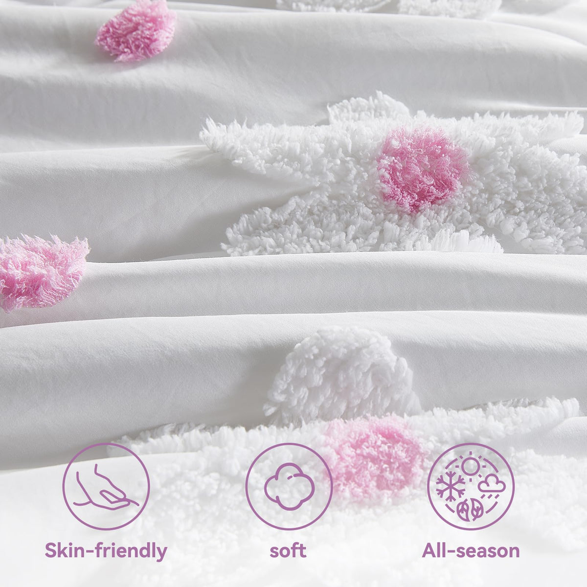 Toddler Bedding Set for Girls 4-Piece Purple Boho Tufted Daisy Flowers Toddler Bed Comforter Set Bed-in-a-Bag Toddler Sheets Bedroom Set with Toddler Comforter, Flat Sheet, Fitted Sheet, Pillowcase