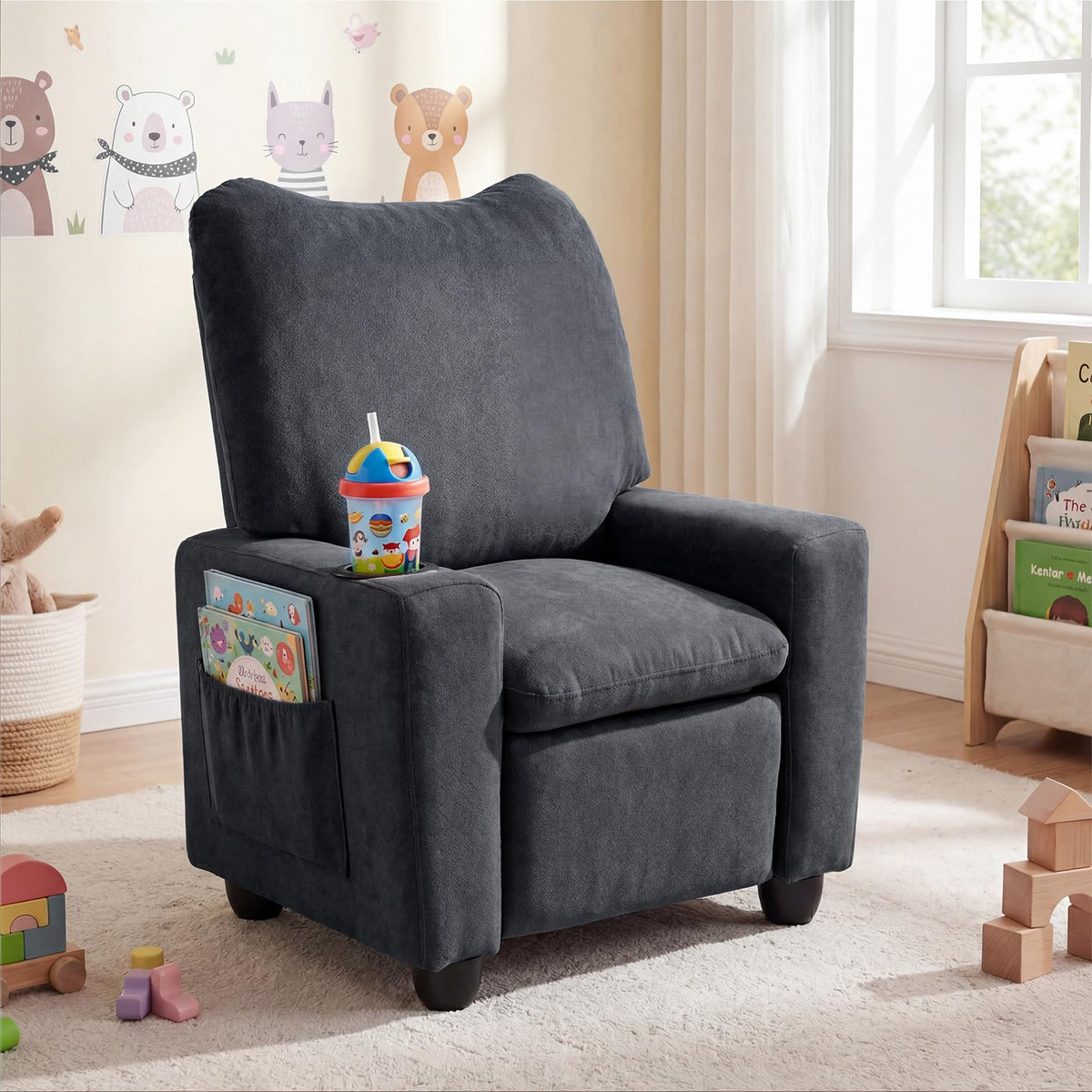 Costzon Kids Recliner Chair with Cup Holder, Toddler Adjustable Lounge Chair w/Footrest for Boys Girls Room, Ergonomic Baby Child Furniture Sofa for Age 3+ Gifts, Kids Mini Recliner up to 150 lbs