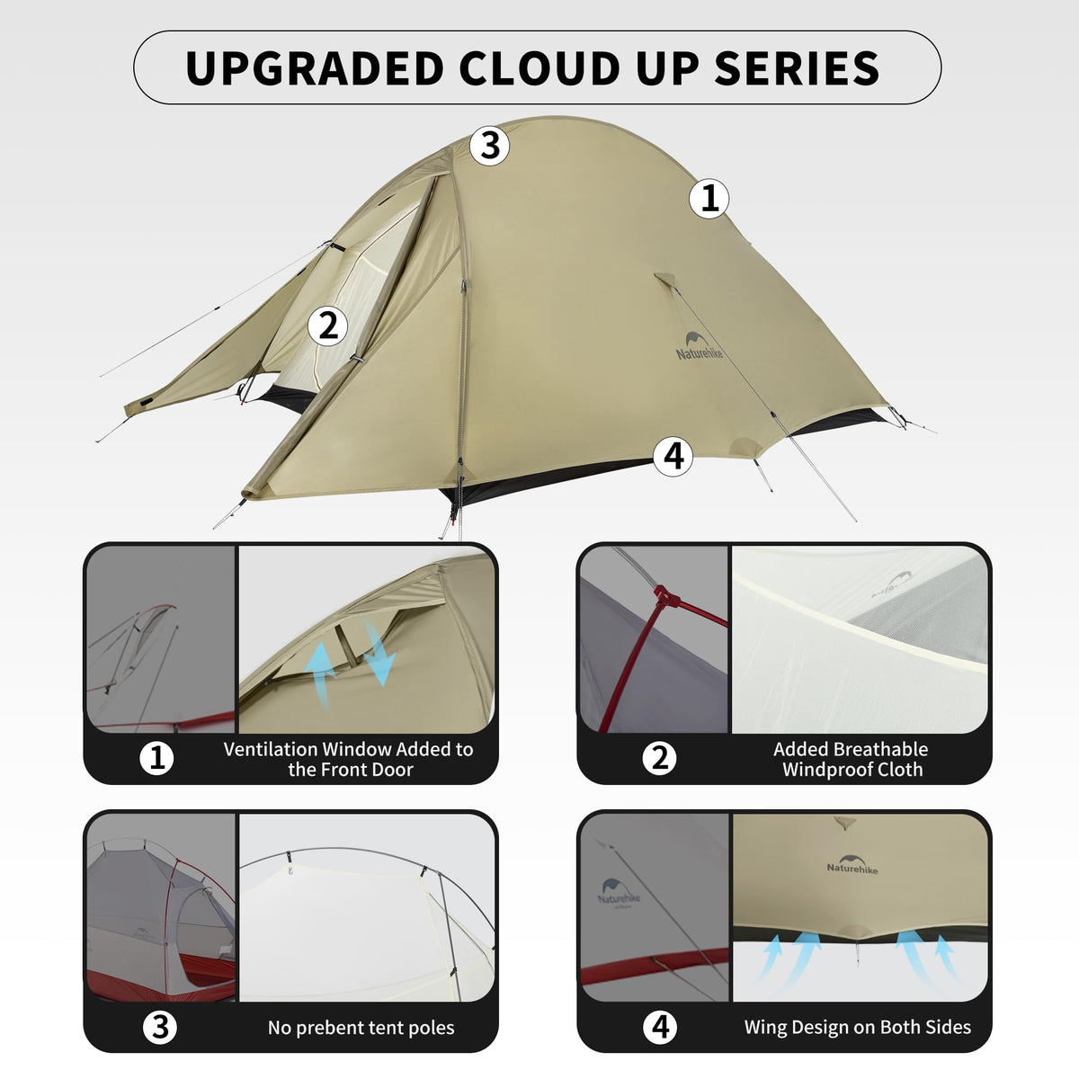 Naturehike Cloud up Pro 2 Person Tent, Double Layer Waterproof Two Person Tent,Ultralight 2 Person Backpacking Tent with Footprint