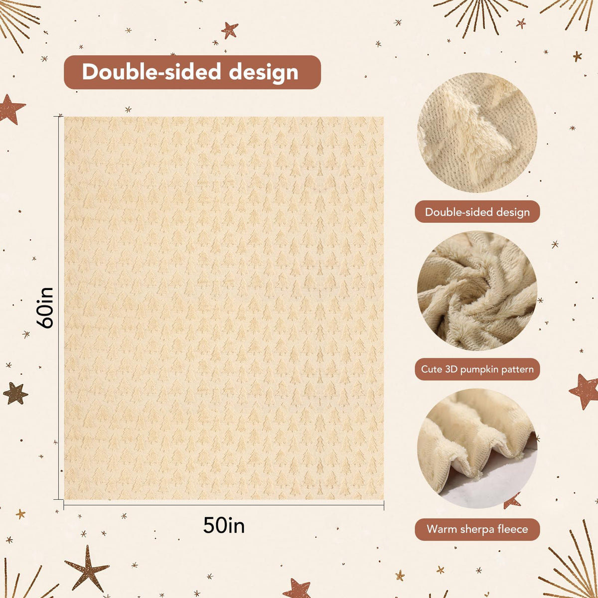 Heirloom Haven Christmas Throw Blanket 50x60 Inch,Beige 3D Xmas Tree Winter Dual Sided Soft Fluffy Plush Faux Fur Jacquard Blanket for Bed Sofa Couch Room Decor Christmas Birthdays Gifts