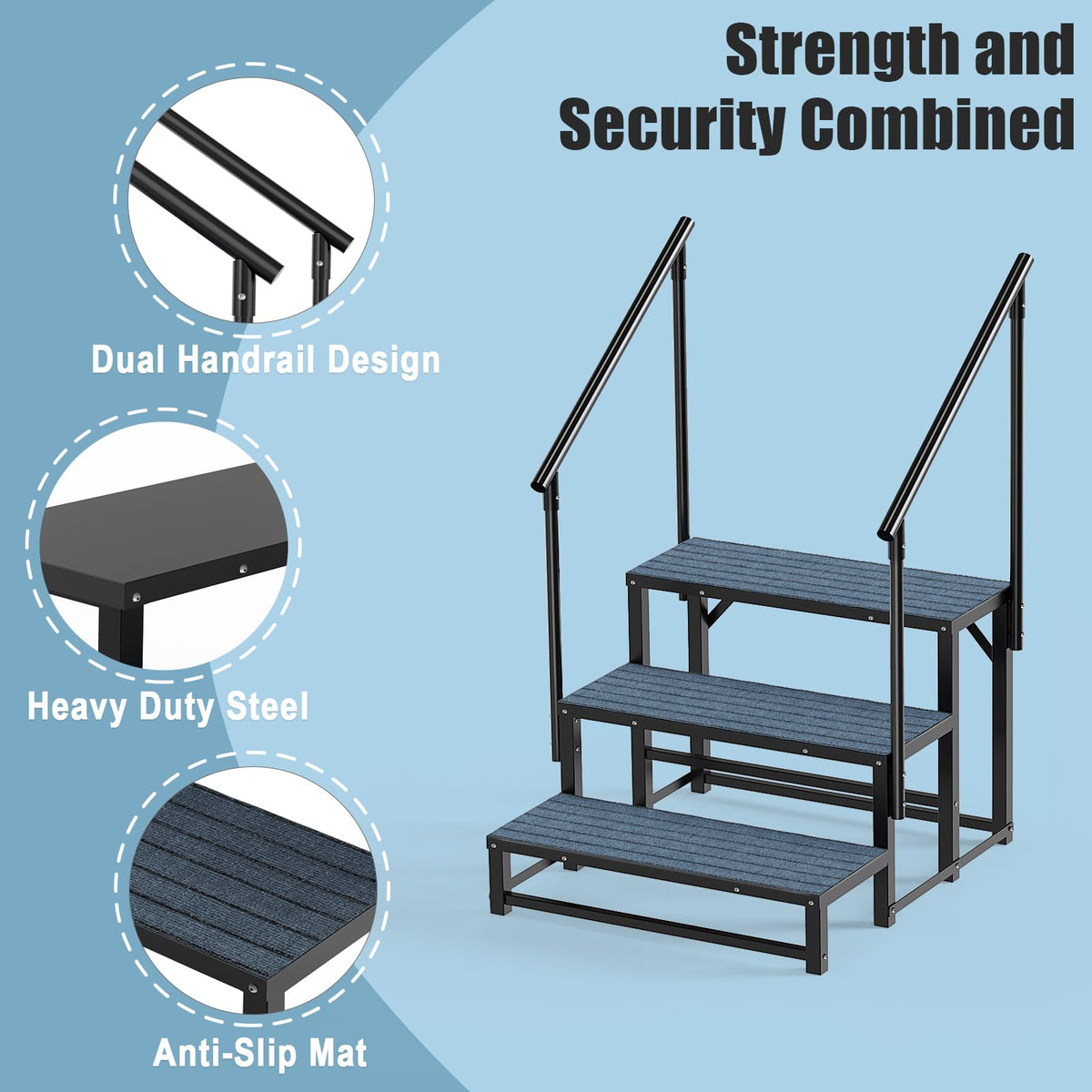 RV Steps with 2 Handrail, 4-Step Heavy Duty Hot Tub Steps, Non-Slip Outdoor Spa Steps for RV, Camper, Trailer, Mobile Home, Porch, Portable Ladder Stairs with Anti-Slip Mats (4 Steps with 2 Handrail)