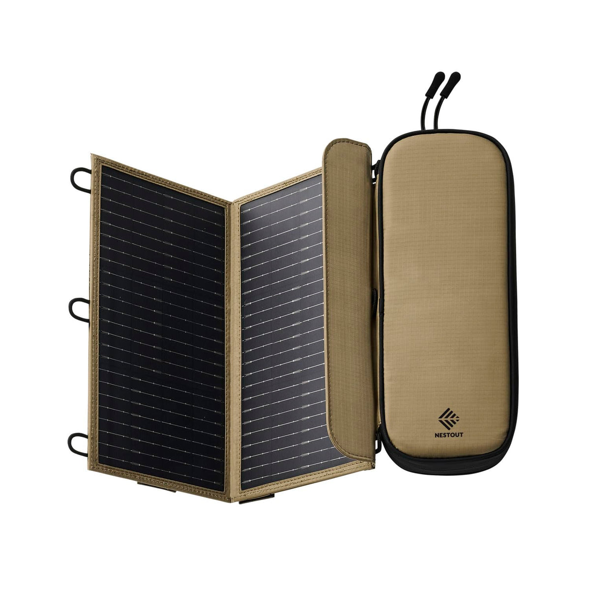 NESTOUT Portable Solar Panel, USB-C and USB-A Ports, 14W Solar Charger for Camping, Water Repellent Ripstop Nylon, Foldable Compact Design, Digital Ammeter, Adjustable Stand, Beige (2 Panel)
